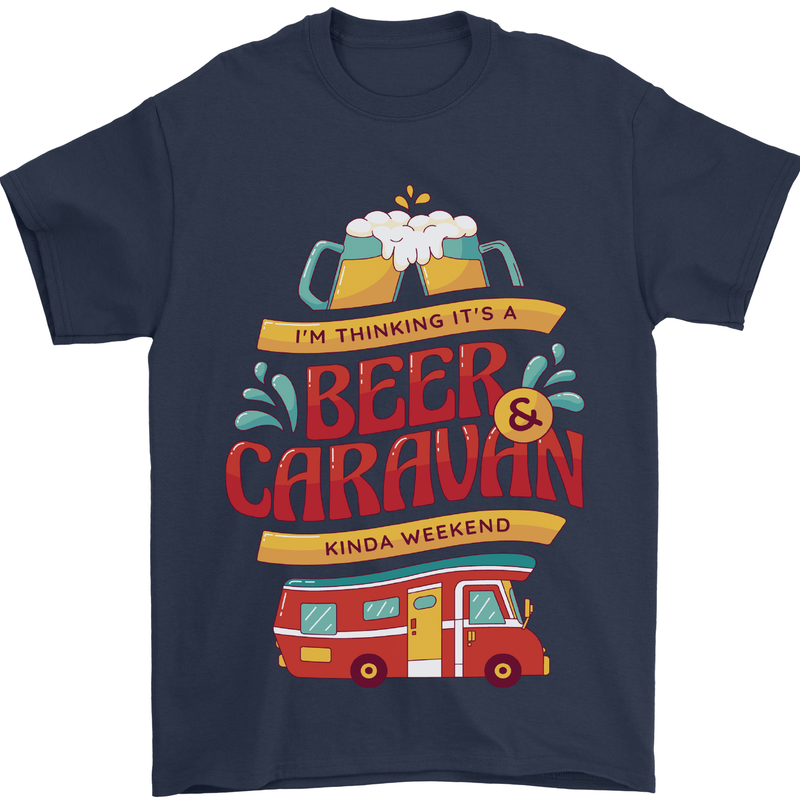 Beer and Caravan Kinda Weekend Funny Mens T-Shirt Cotton Gildan Navy Blue
