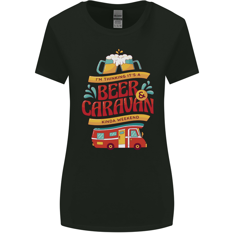 Beer and Caravan Kinda Weekend Funny Womens Wider Cut T-Shirt Black