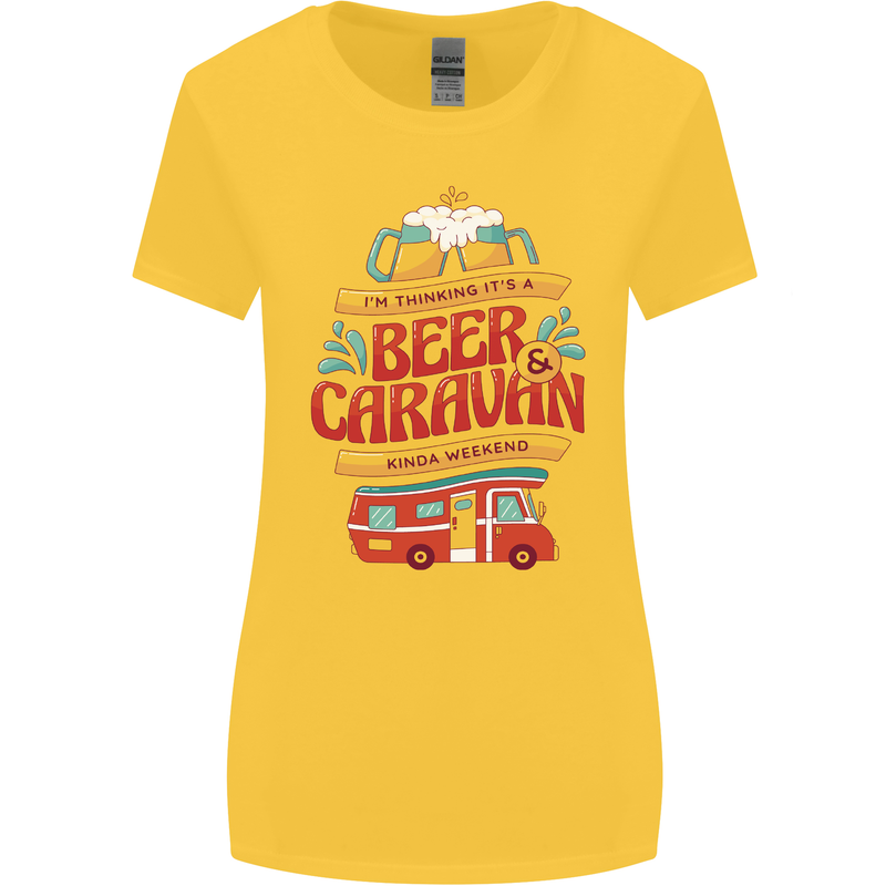 Beer and Caravan Kinda Weekend Funny Womens Wider Cut T-Shirt Yellow