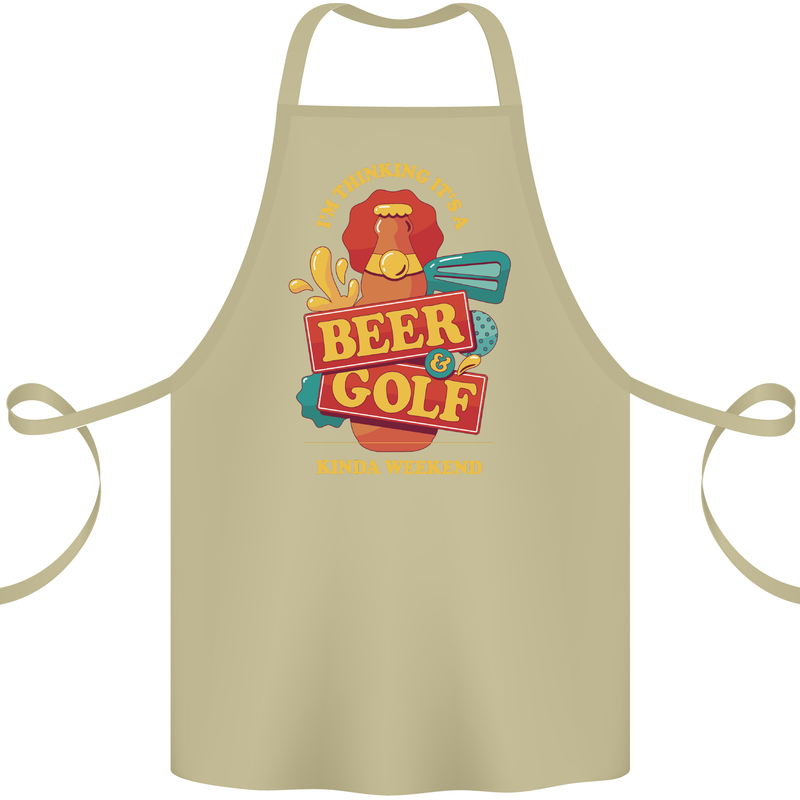 Beer and Golf Kinda Weekend Funny Golfer Cotton Apron 100% Organic Khaki