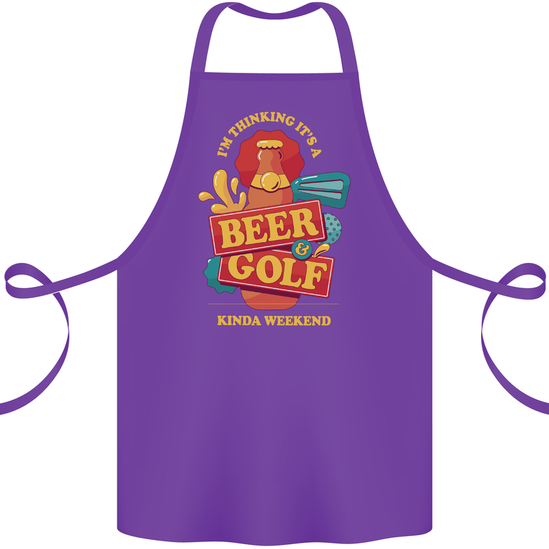 Beer and Golf Kinda Weekend Funny Golfer Cotton Apron 100% Organic Purple