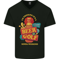 Beer and Golf Kinda Weekend Funny Golfer Mens V-Neck Cotton T-Shirt Black