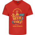 Beer and Golf Kinda Weekend Funny Golfer Mens V-Neck Cotton T-Shirt Red