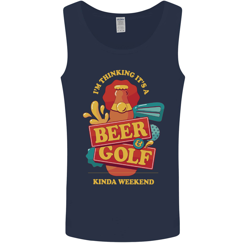 Beer and Golf Kinda Weekend Funny Golfer Mens Vest Tank Top Navy Blue