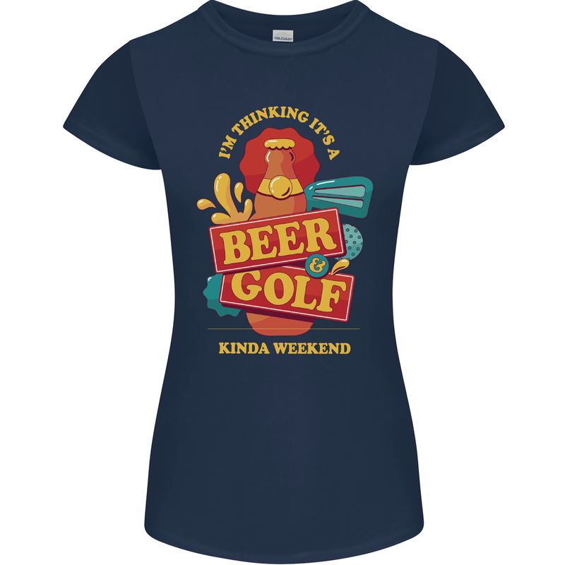 Beer and Golf Kinda Weekend Funny Golfer Womens Petite Cut T-Shirt Navy Blue