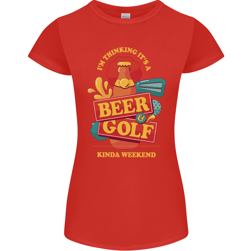Beer and Golf Kinda Weekend Funny Golfer Womens Petite Cut T-Shirt Red