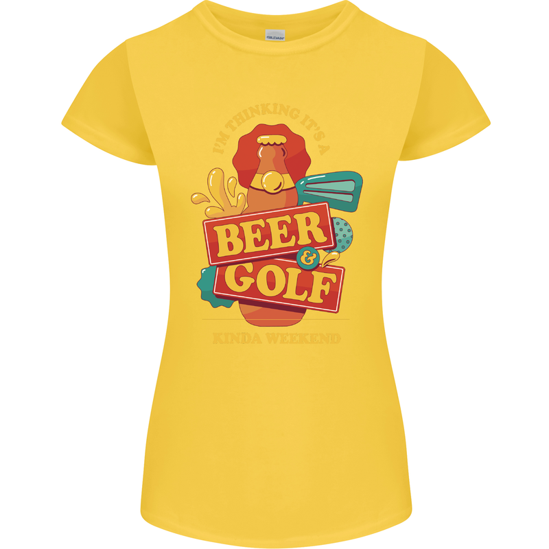 Beer and Golf Kinda Weekend Funny Golfer Womens Petite Cut T-Shirt Yellow