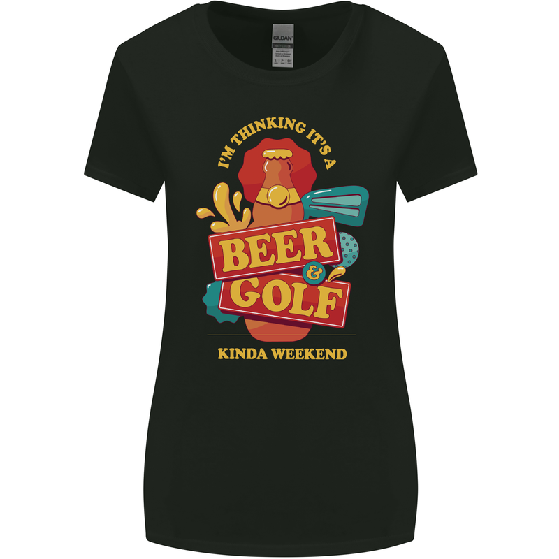 Beer and Golf Kinda Weekend Funny Golfer Womens Wider Cut T-Shirt Black