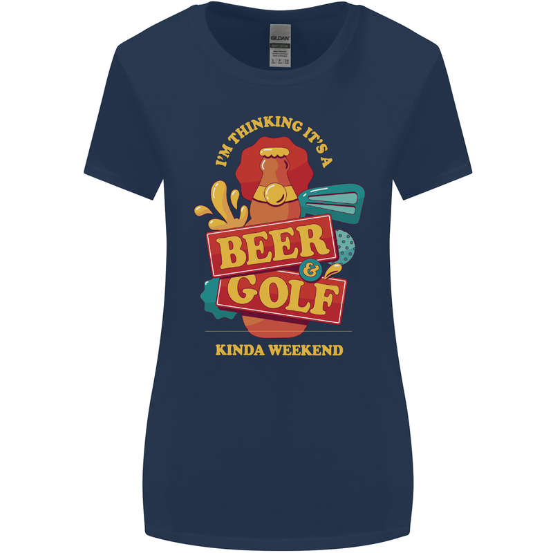Beer and Golf Kinda Weekend Funny Golfer Womens Wider Cut T-Shirt Navy Blue