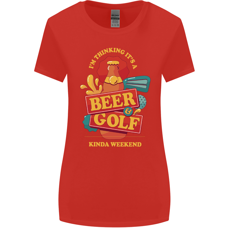 Beer and Golf Kinda Weekend Funny Golfer Womens Wider Cut T-Shirt Red