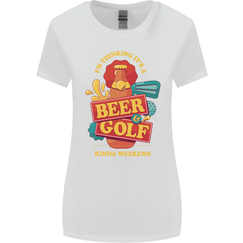 Beer and Golf Kinda Weekend Funny Golfer Womens Wider Cut T-Shirt White