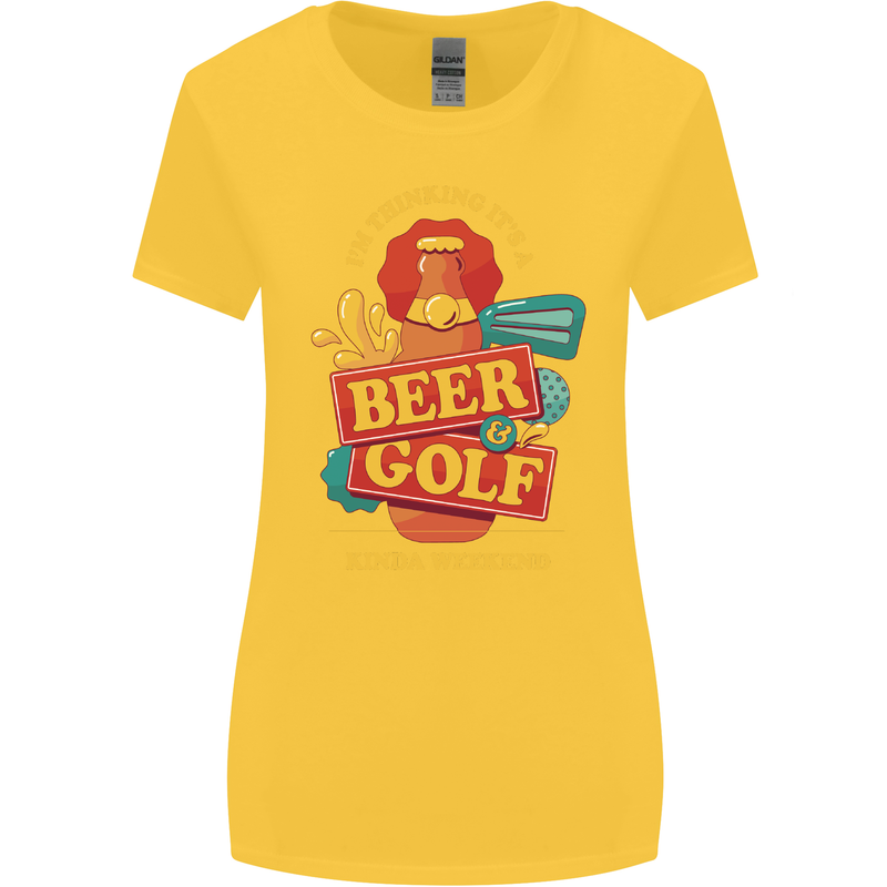 Beer and Golf Kinda Weekend Funny Golfer Womens Wider Cut T-Shirt Yellow