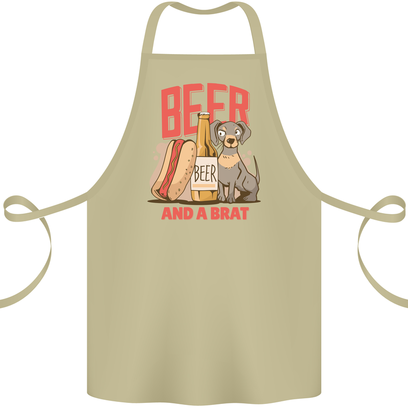 Beer and a Brat Funny Dog Alcohol Hotdog Cotton Apron 100% Organic Khaki
