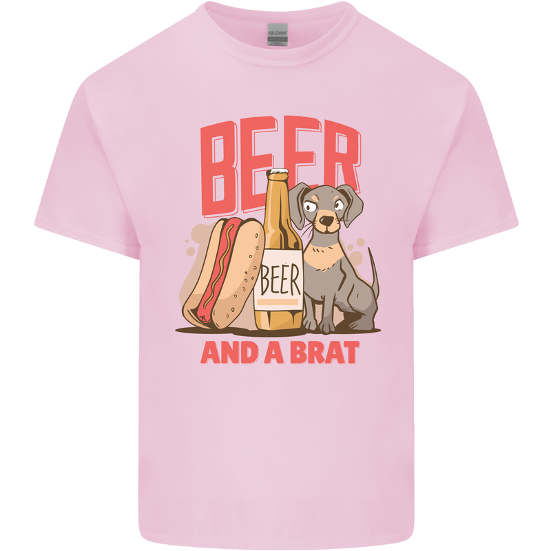 Beer and a Brat Funny Dog Alcohol Hotdog Kids T-Shirt Childrens Light Pink