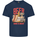 Beer and a Brat Funny Dog Alcohol Hotdog Kids T-Shirt Childrens Navy Blue