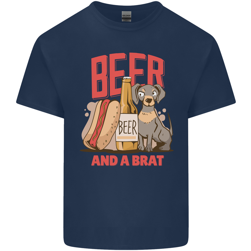 Beer and a Brat Funny Dog Alcohol Hotdog Kids T-Shirt Childrens Navy Blue