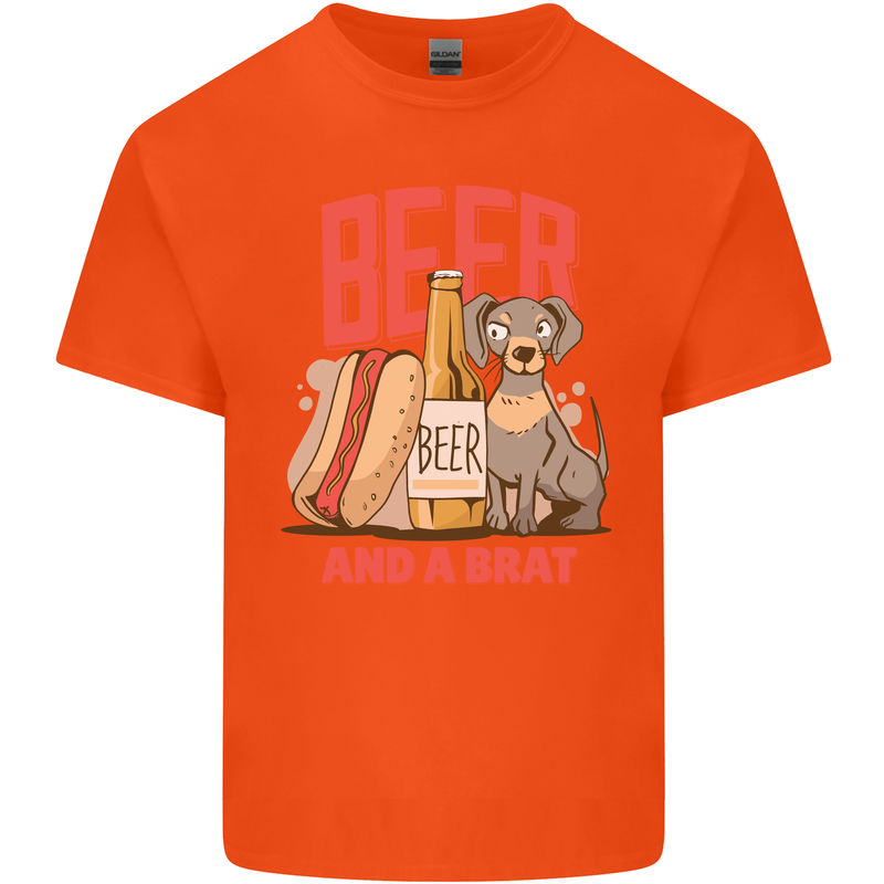 Beer and a Brat Funny Dog Alcohol Hotdog Kids T-Shirt Childrens Orange