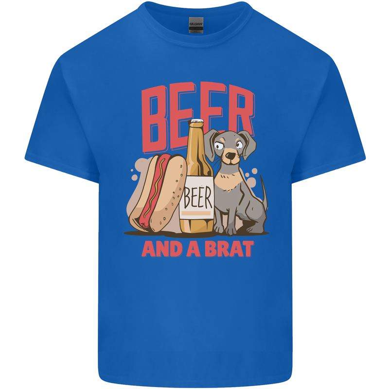 Beer and a Brat Funny Dog Alcohol Hotdog Kids T-Shirt Childrens Royal Blue