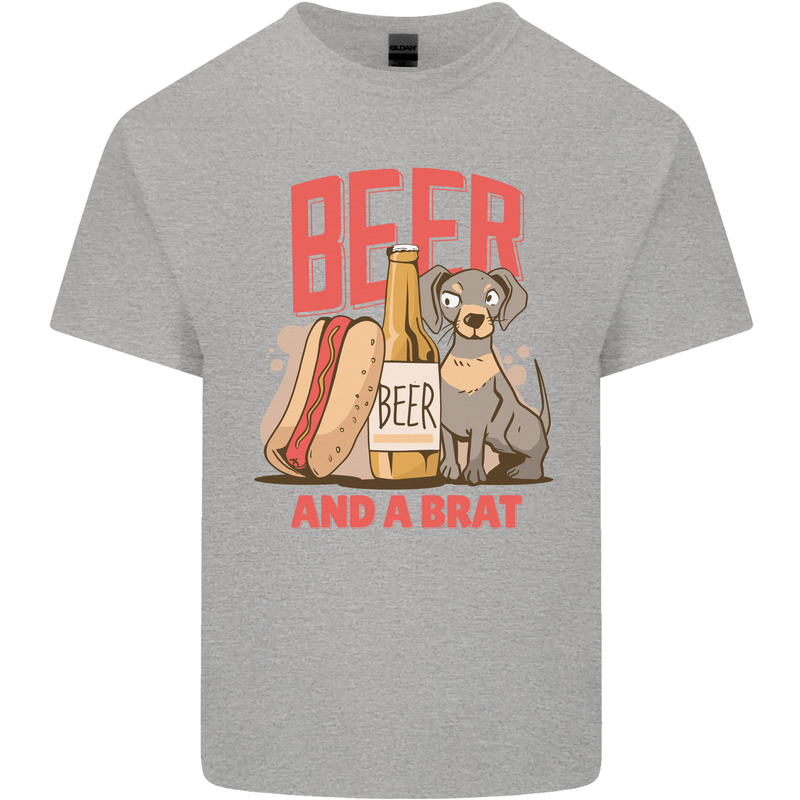 Beer and a Brat Funny Dog Alcohol Hotdog Kids T-Shirt Childrens Sports Grey