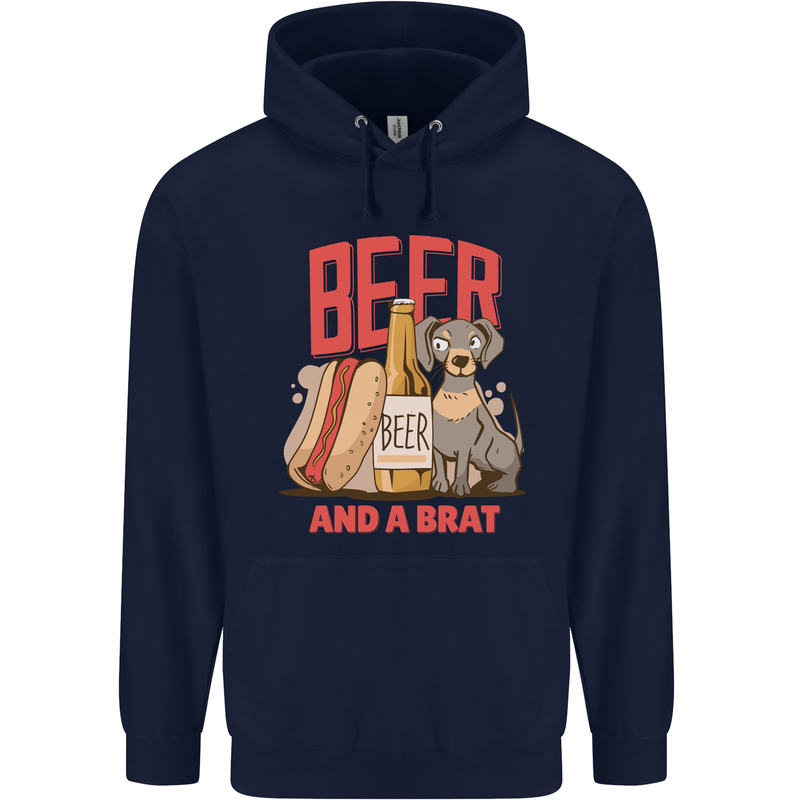 Beer and a Brat Funny Dog Alcohol Hotdog Mens 80% Cotton Hoodie Navy Blue