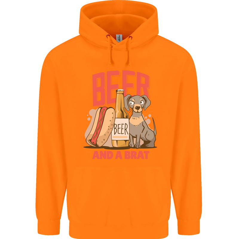 Beer and a Brat Funny Dog Alcohol Hotdog Mens 80% Cotton Hoodie Orange