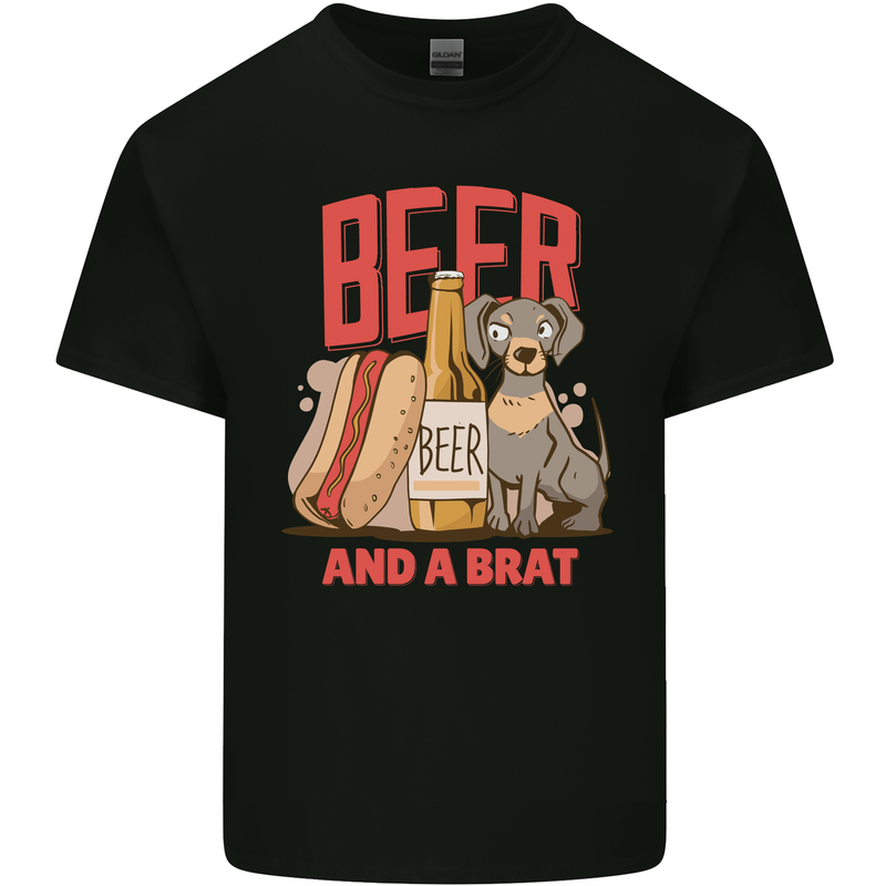 Beer and a Brat Funny Dog Alcohol Hotdog Mens Cotton T-Shirt Tee Top Black