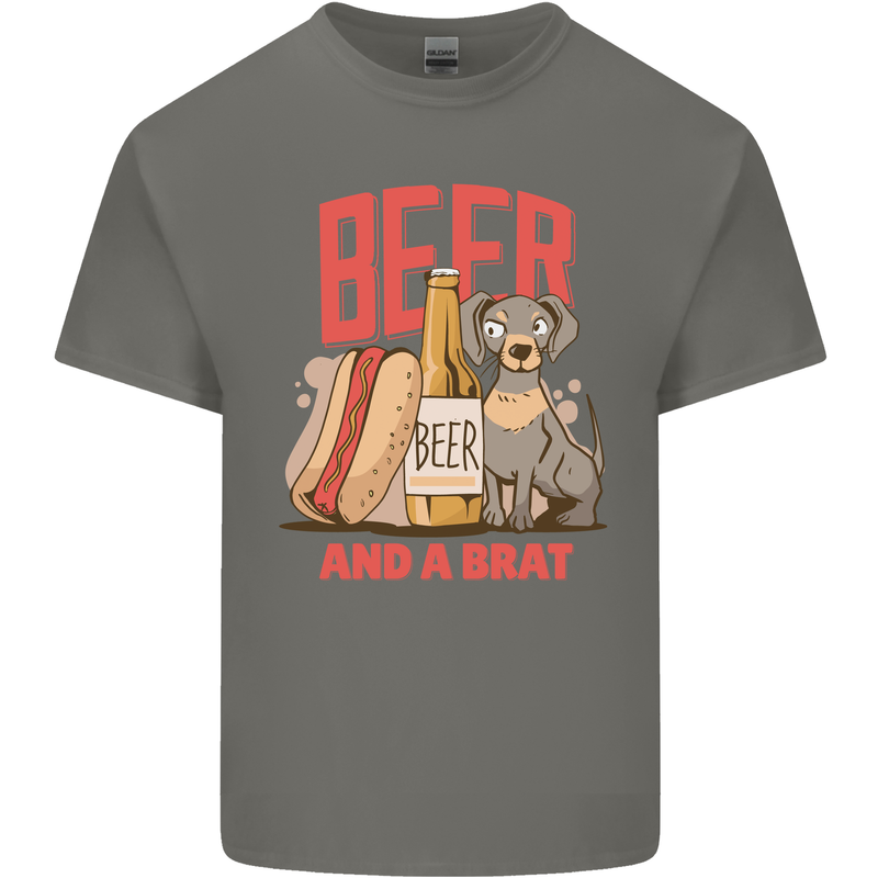 Beer and a Brat Funny Dog Alcohol Hotdog Mens Cotton T-Shirt Tee Top Charcoal