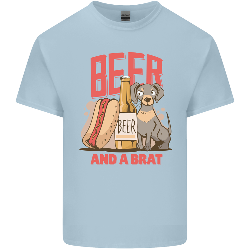 Beer and a Brat Funny Dog Alcohol Hotdog Mens Cotton T-Shirt Tee Top Light Blue