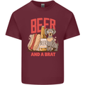 Beer and a Brat Funny Dog Alcohol Hotdog Mens Cotton T-Shirt Tee Top Maroon