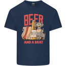 Beer and a Brat Funny Dog Alcohol Hotdog Mens Cotton T-Shirt Tee Top Navy Blue