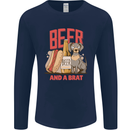 Beer and a Brat Funny Dog Alcohol Hotdog Mens Long Sleeve T-Shirt Navy Blue