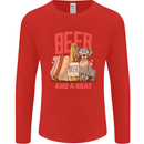 Beer and a Brat Funny Dog Alcohol Hotdog Mens Long Sleeve T-Shirt Red