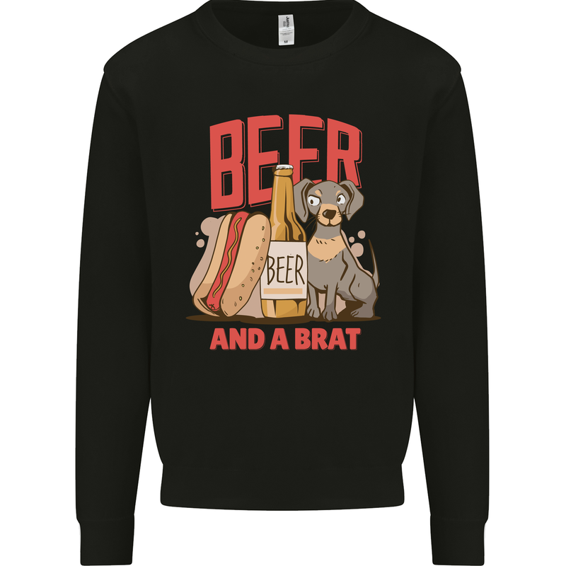 Beer and a Brat Funny Dog Alcohol Hotdog Mens Sweatshirt Jumper Black