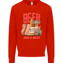Beer and a Brat Funny Dog Alcohol Hotdog Mens Sweatshirt Jumper Bright Red