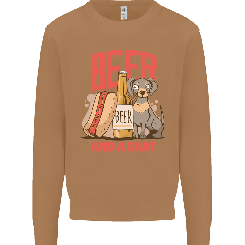 Beer and a Brat Funny Dog Alcohol Hotdog Mens Sweatshirt Jumper Caramel Latte