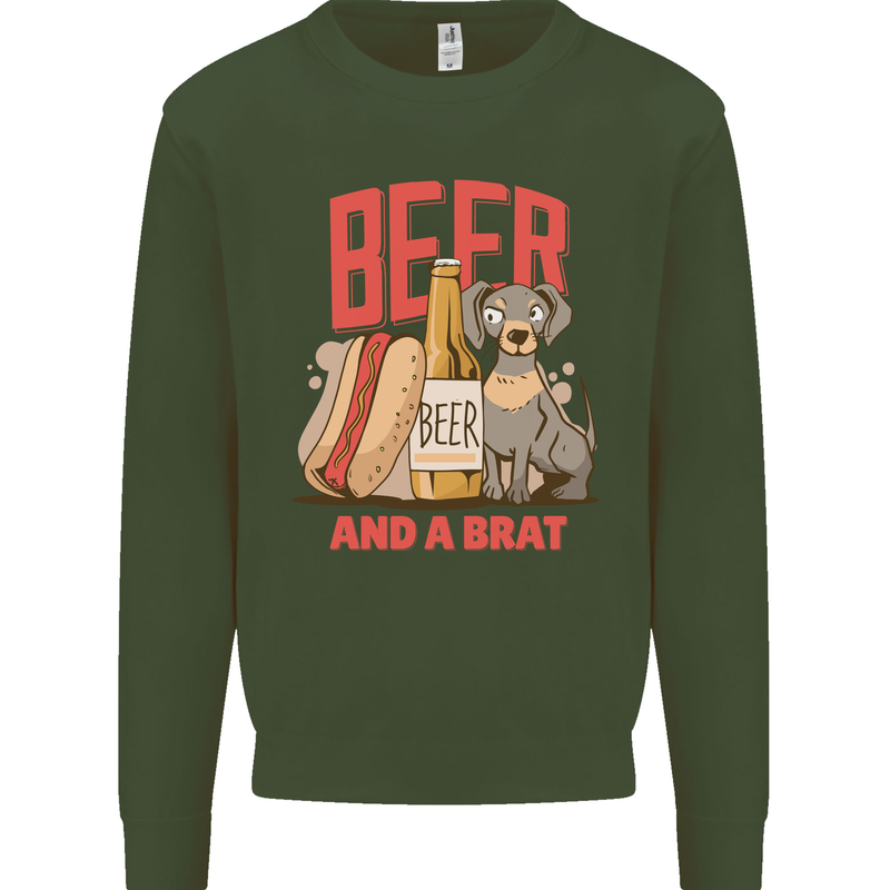 Beer and a Brat Funny Dog Alcohol Hotdog Mens Sweatshirt Jumper Forest Green