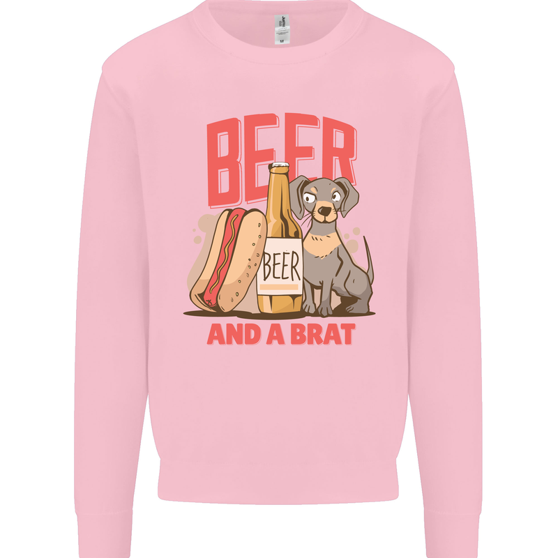 Beer and a Brat Funny Dog Alcohol Hotdog Mens Sweatshirt Jumper Light Pink