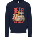 Beer and a Brat Funny Dog Alcohol Hotdog Mens Sweatshirt Jumper Navy Blue