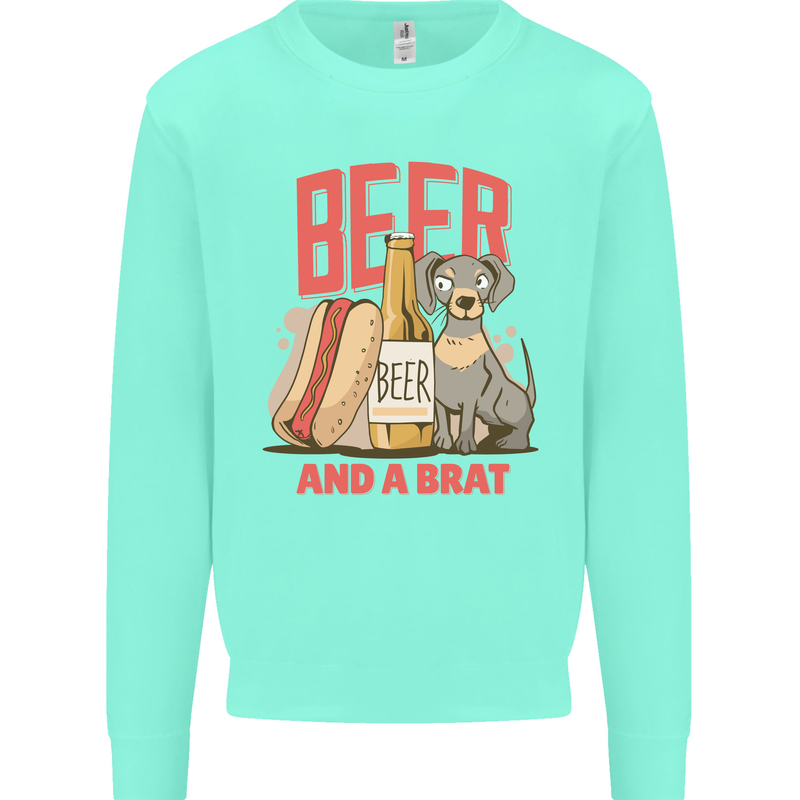 Beer and a Brat Funny Dog Alcohol Hotdog Mens Sweatshirt Jumper Peppermint