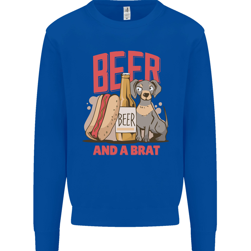 Beer and a Brat Funny Dog Alcohol Hotdog Mens Sweatshirt Jumper Royal Blue