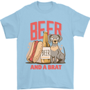 Beer and a Brat Funny Dog Alcohol Hotdog Mens T-Shirt Cotton Gildan Light Blue