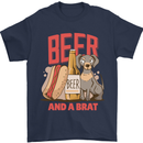 Beer and a Brat Funny Dog Alcohol Hotdog Mens T-Shirt Cotton Gildan Navy Blue
