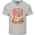 Beer and a Brat Funny Dog Alcohol Hotdog Mens V-Neck Cotton T-Shirt Sports Grey
