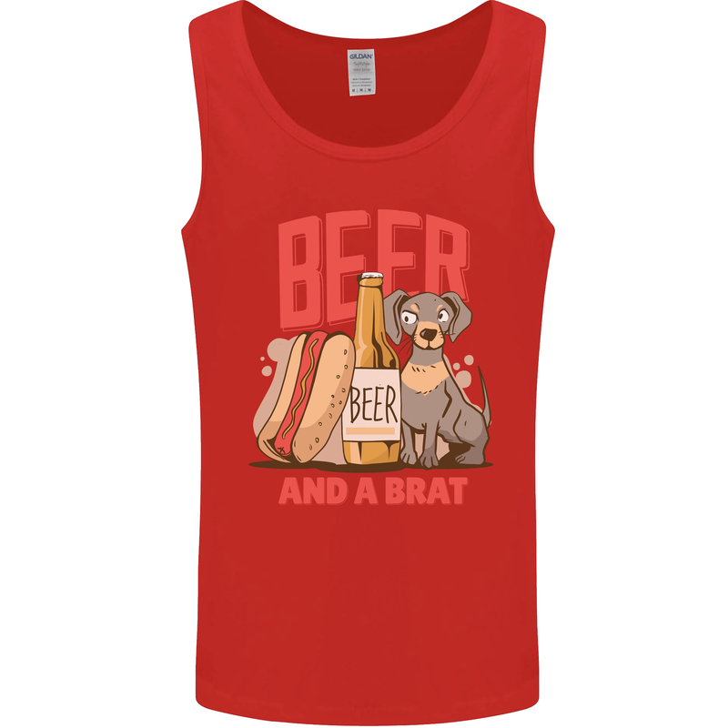 Beer and a Brat Funny Dog Alcohol Hotdog Mens Vest Tank Top Red