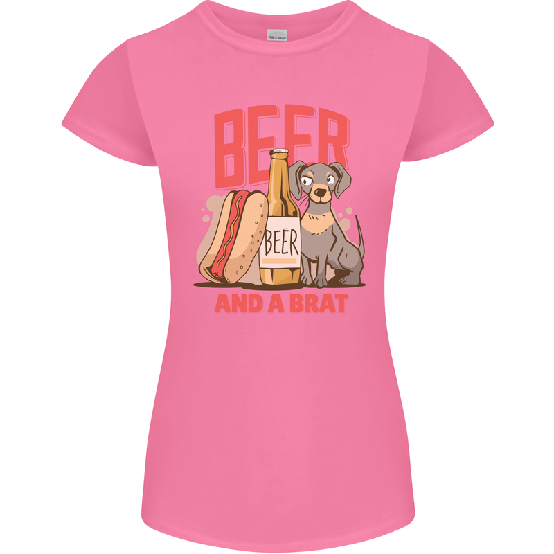 Beer and a Brat Funny Dog Alcohol Hotdog Womens Petite Cut T-Shirt Azalea