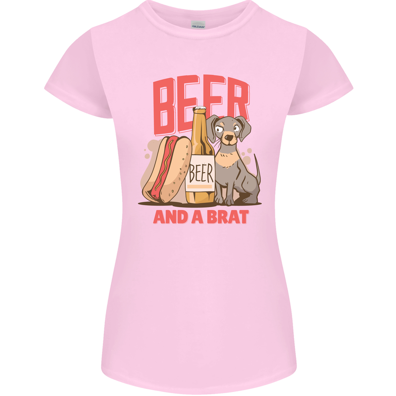 Beer and a Brat Funny Dog Alcohol Hotdog Womens Petite Cut T-Shirt Light Pink