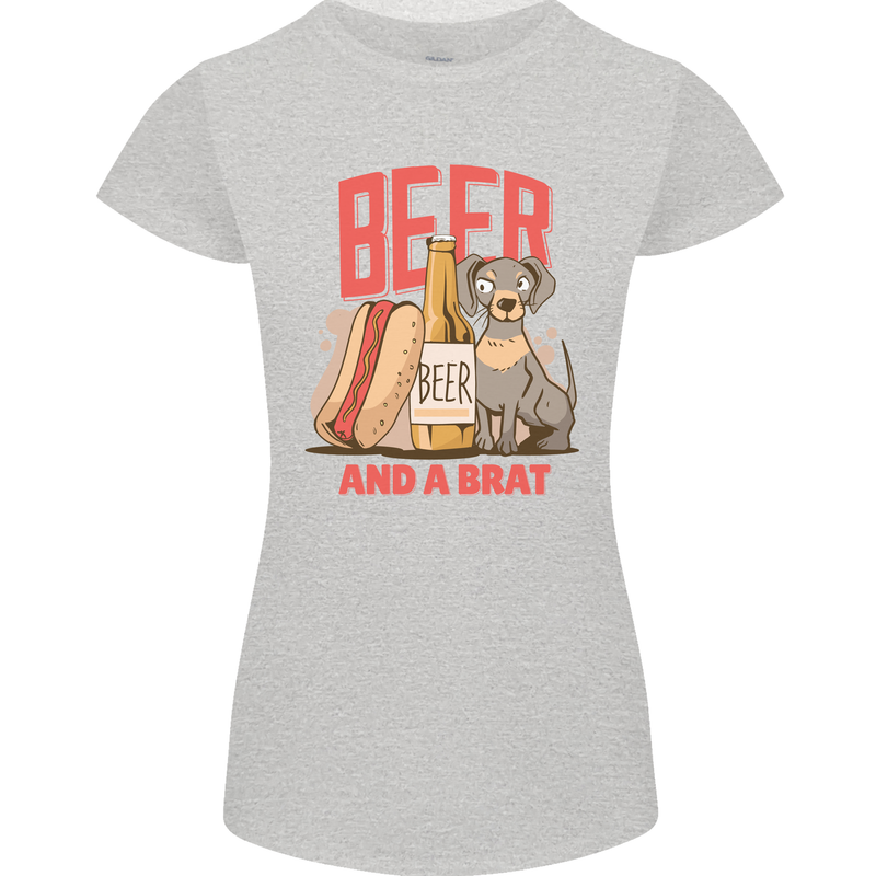 Beer and a Brat Funny Dog Alcohol Hotdog Womens Petite Cut T-Shirt Sports Grey