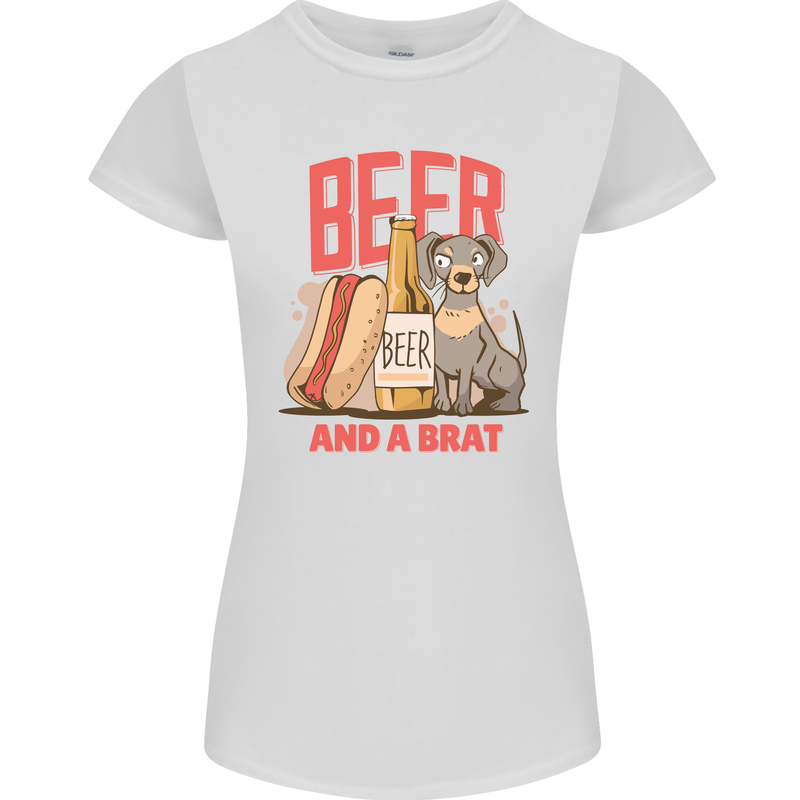 Beer and a Brat Funny Dog Alcohol Hotdog Womens Petite Cut T-Shirt White