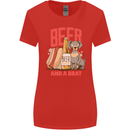 Beer and a Brat Funny Dog Alcohol Hotdog Womens Wider Cut T-Shirt Red