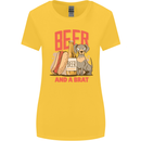 Beer and a Brat Funny Dog Alcohol Hotdog Womens Wider Cut T-Shirt Yellow